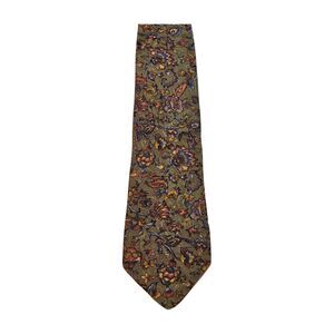 yApre Men Neck Tie Green Multicolor Floral Pattern 59"L x 3" ¾W Vintage Silk USA